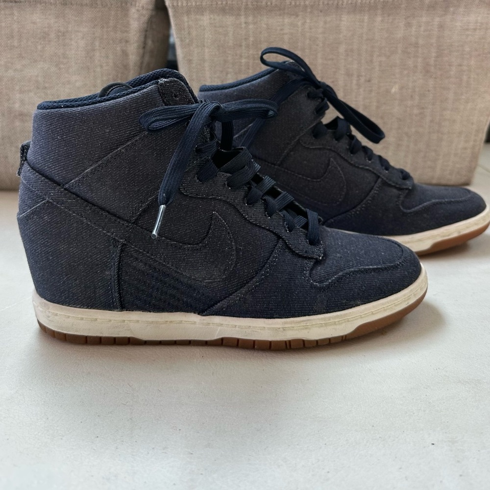 Denim Nike Dunk Sky Hi Essential Wedge Heel Sneaker Womens Size 8.5